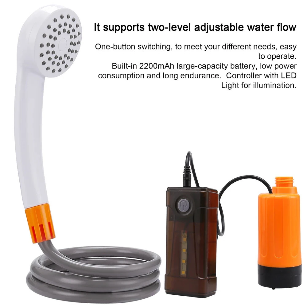 (image for) IPRee 3.5-4.5L/min Outdoor Camping Shower Portable Electric Shower Pump IPX7 with LED Light for Camping Backpacking Beach Pet Watering